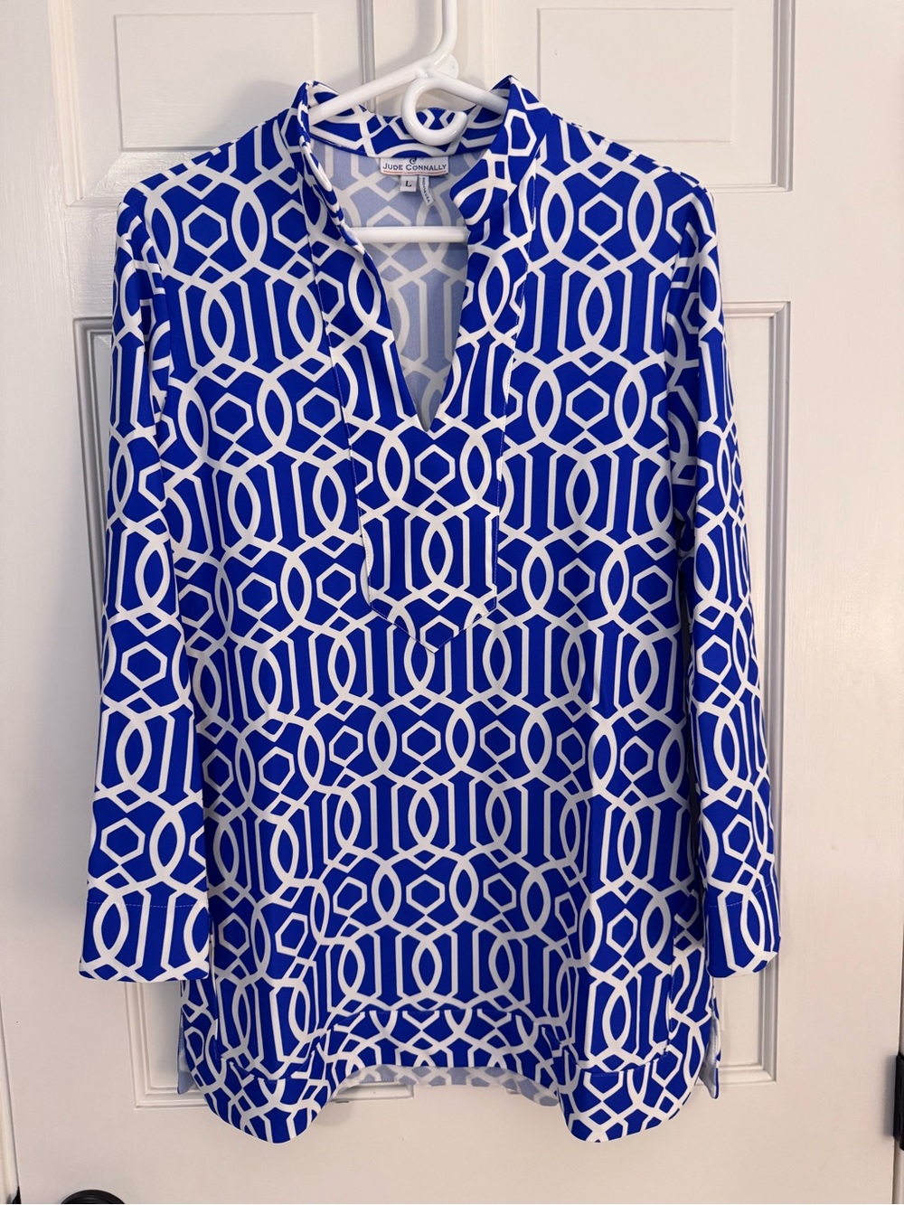 Jude Connally Royal Blue and White Geometric Tunic